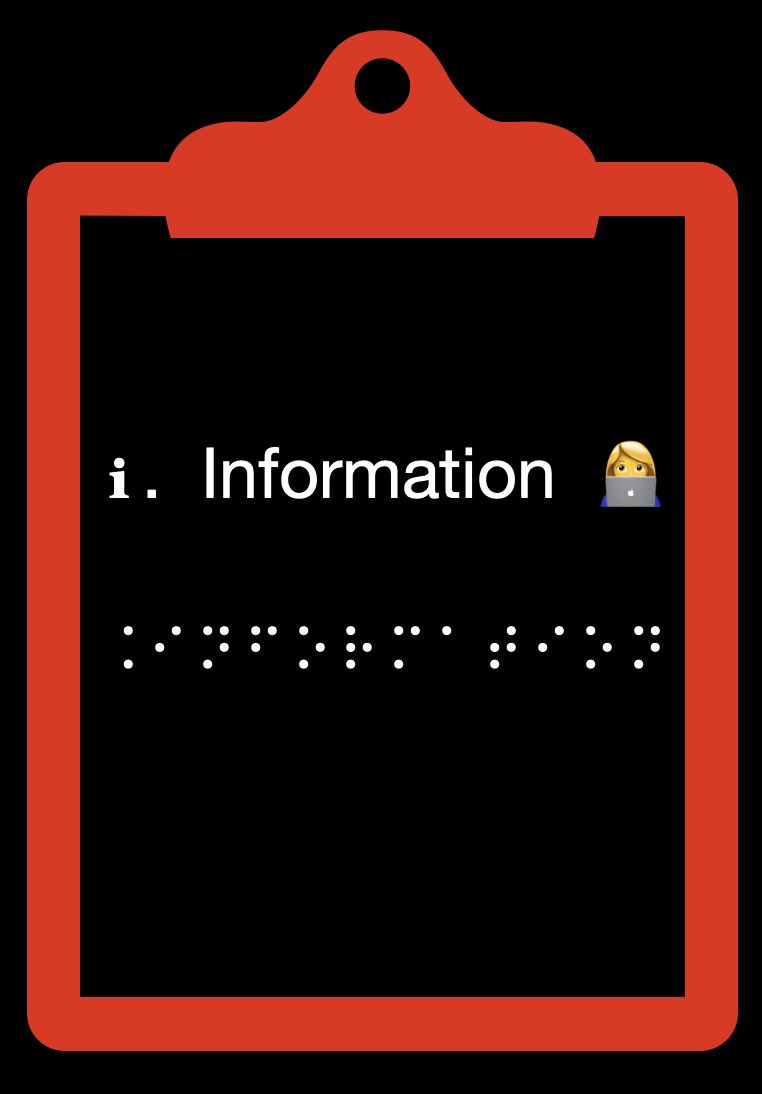 Sur un bloc note: «Information» retranscrit en braille